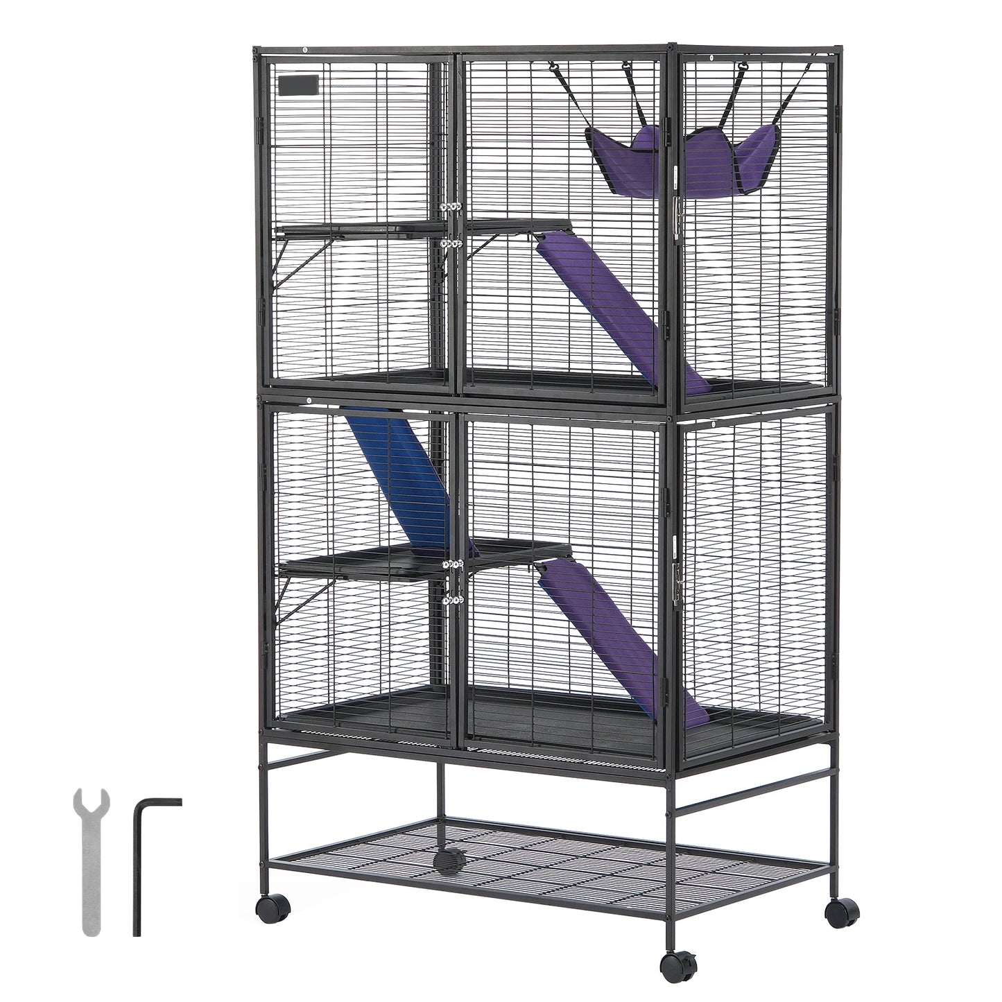 64.6" Rolling Metal Ferret Cage with 4-Tiers- Small Animal Cage for Pet Chinchillas, Guinea Pigs, Sugar Gliders