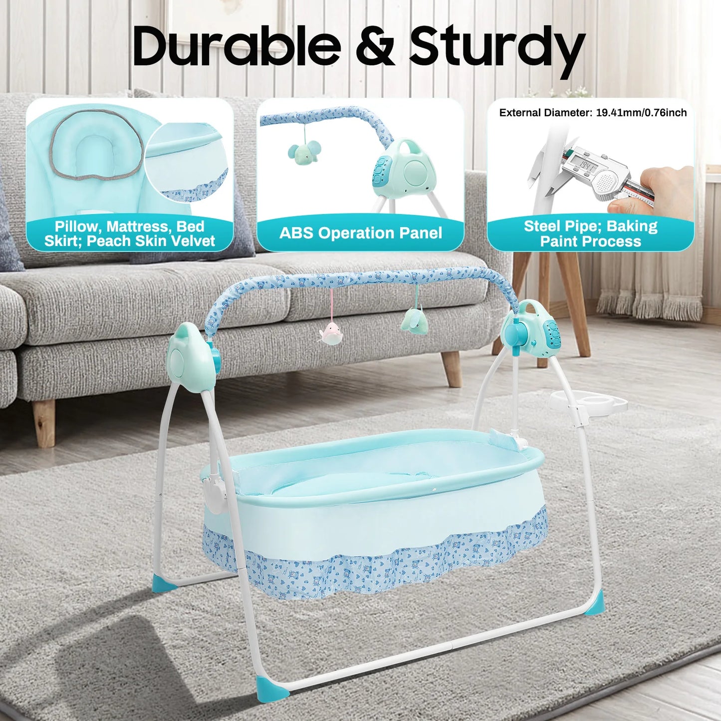 Cradle Swing For Baby with Auto Rocking, 5 Speeds, Bluetooth Music For Calming