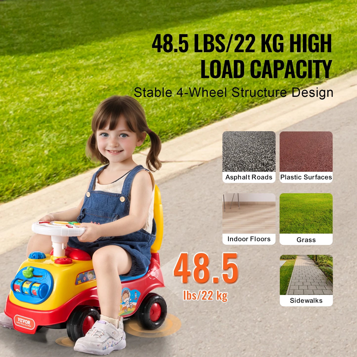 Toddler Ride On Push Car With Music Steering Wheel