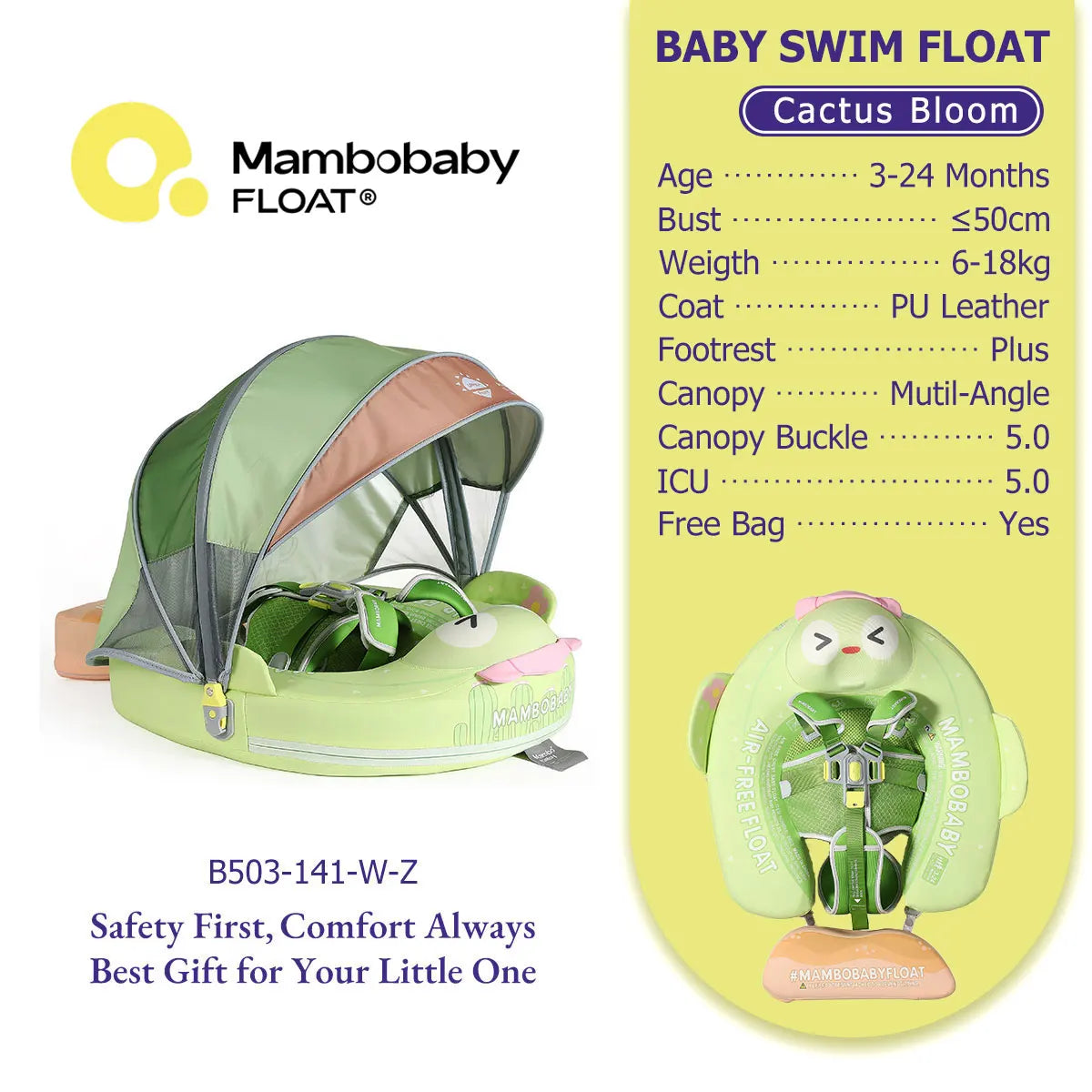Non-Inflatable Baby Pool Float With Parasol for Adult Supervised Pool time with Littles