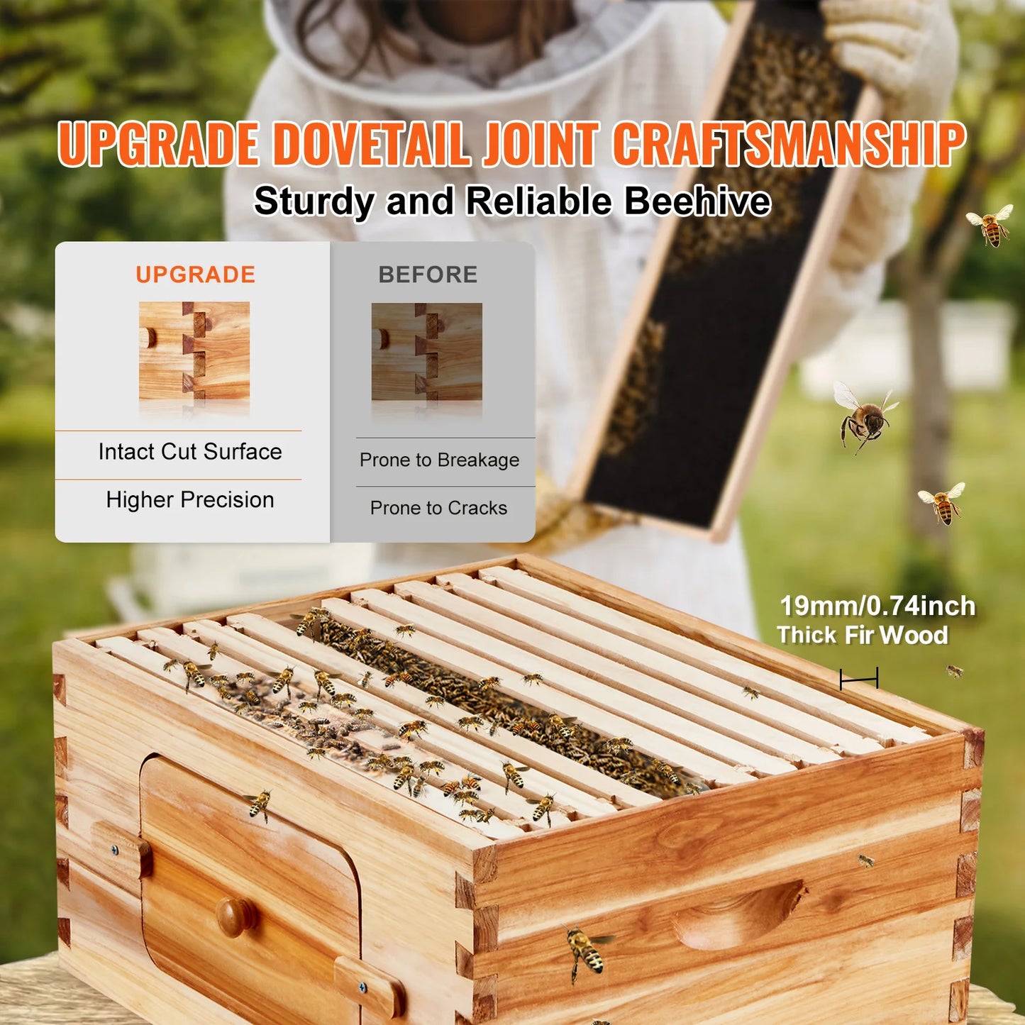 SucceBuy Bee Hive Deep Box Starter Kit Beeswax Coated Natural Cedar Wood
