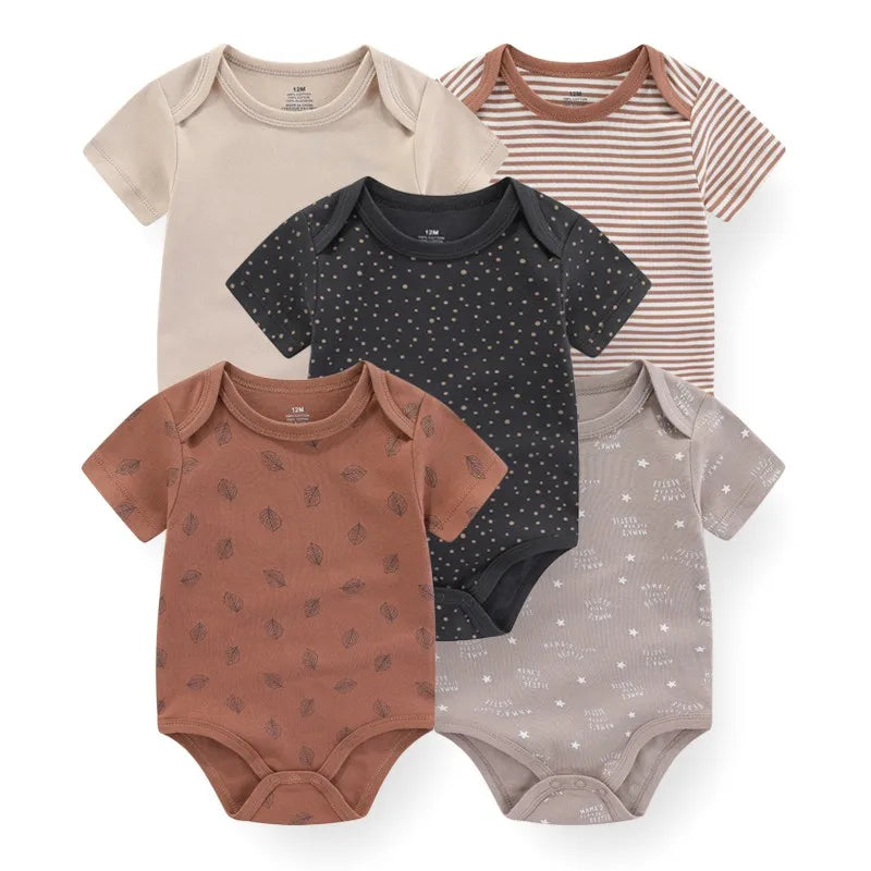 5-piece fashionable  boy and girl  100% "short sleeve Onezies", cotton and comfortable with cute graphics.
